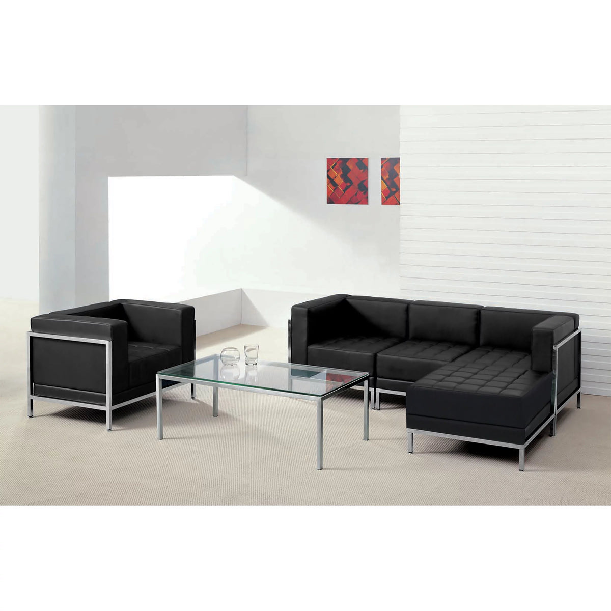 Black LeatherSoft 5 Pieces Sectional & Chair Y22149