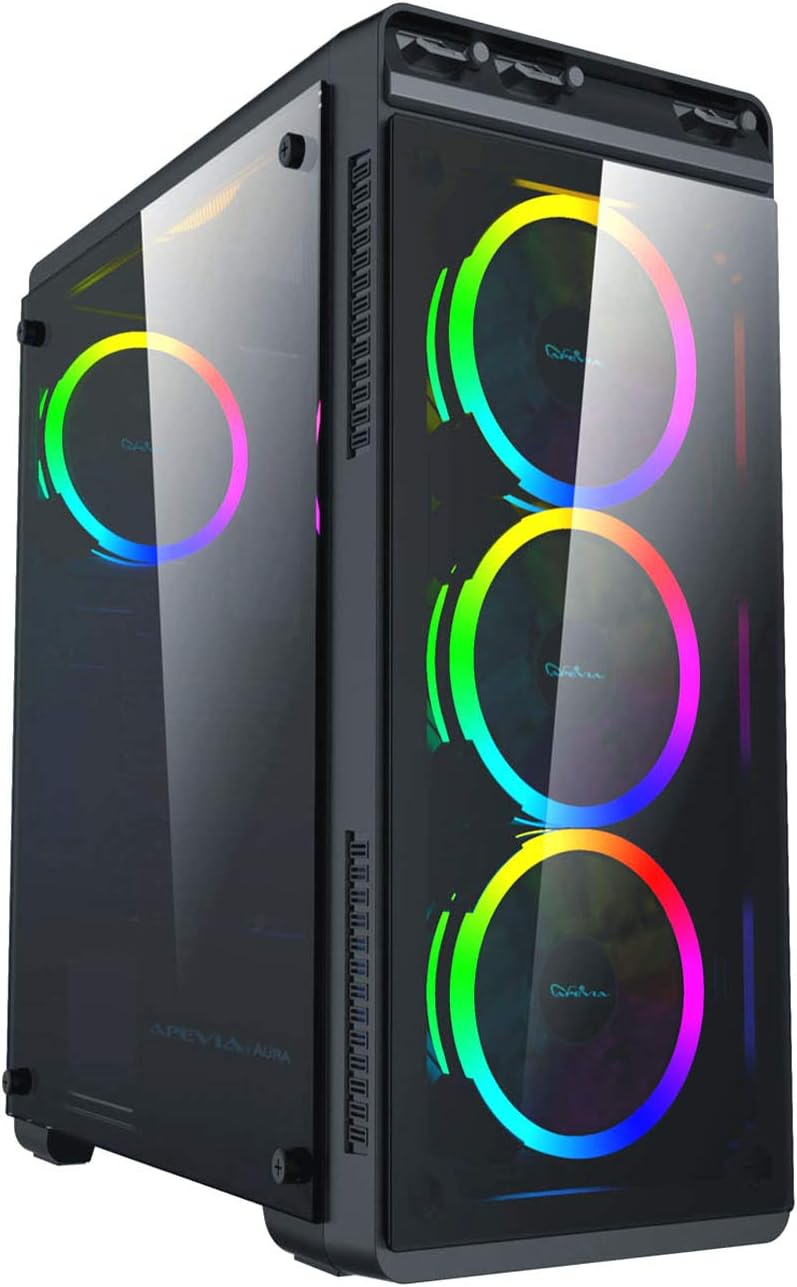Black Mid Tower Gaming Case with Tempered Glass Panel and RGB Fans J166313