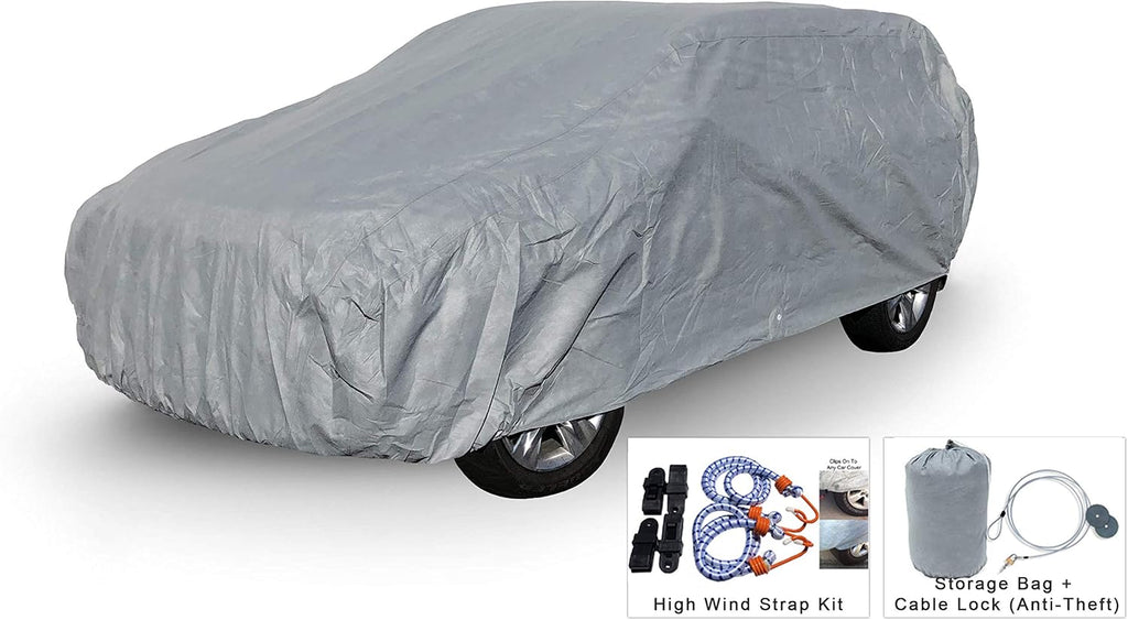 Weatherproof Car Cover with Cable Lock, Bag & Wind Straps H969781