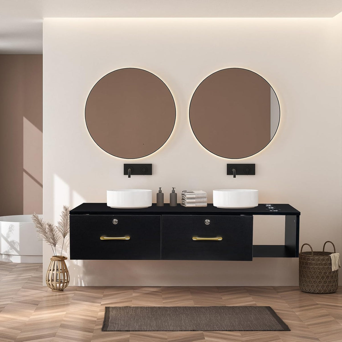 Black Wall Mount Station with Drawers Storage Cabinet C96777