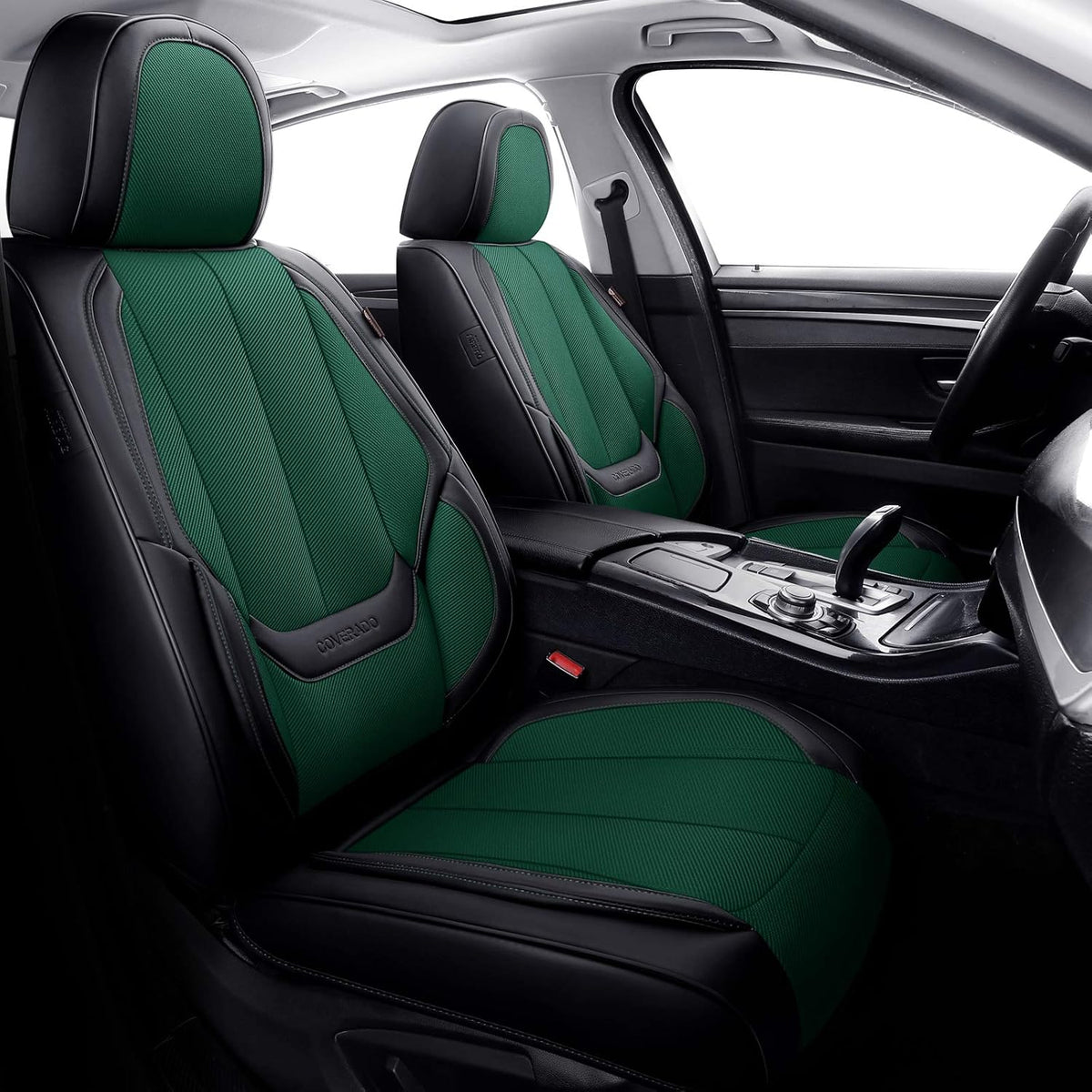 Red Fabric Leather Car Seat Covers 2 Pieces W87869