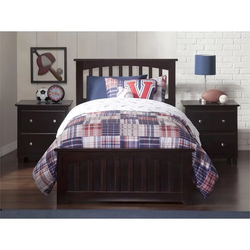 Solid Wood Twin Bed with USB Charger in Espresso L6283