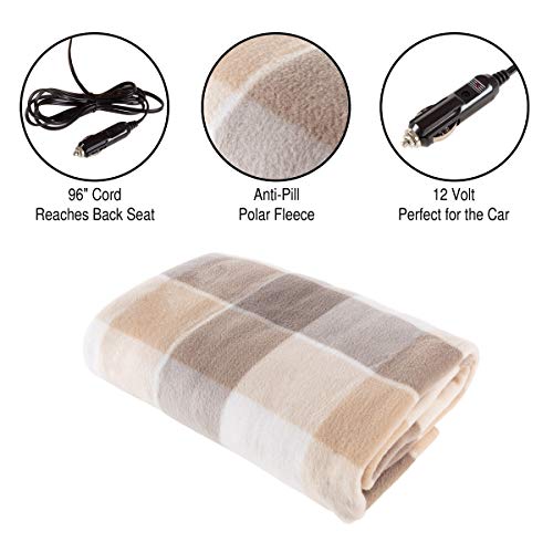 12-Volt Heated Car Blanket Black Plaid Z52254