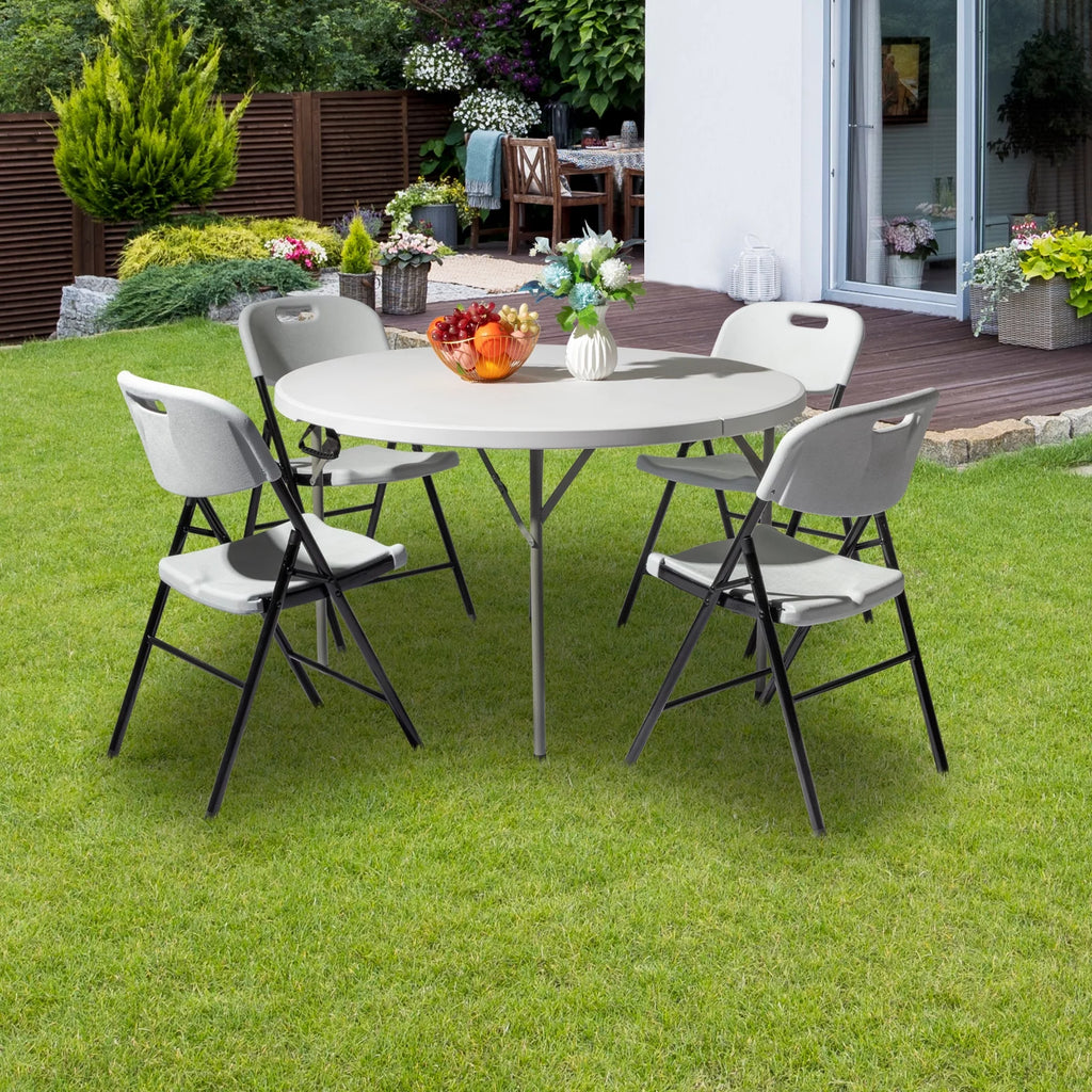 4 Ft White Round Folding Plastic Dining Table V902