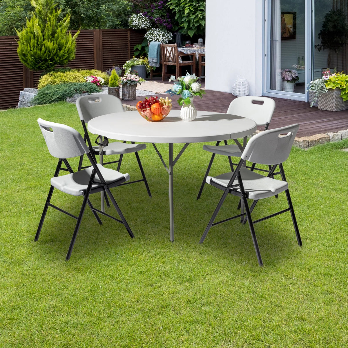 4 Ft White Round Folding Plastic Dining Table V902