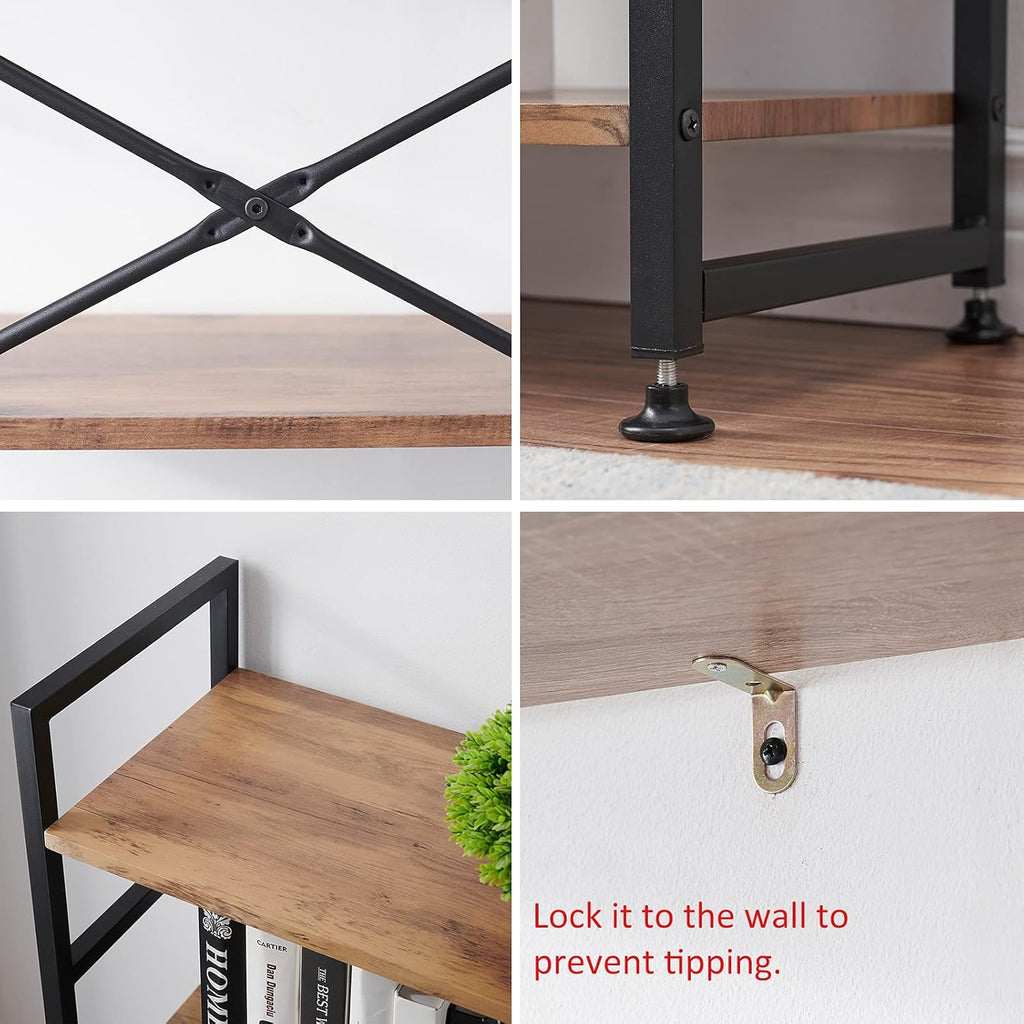 Vintage Brown 4 Tier Wood Bookshelf with Metal Frame X131