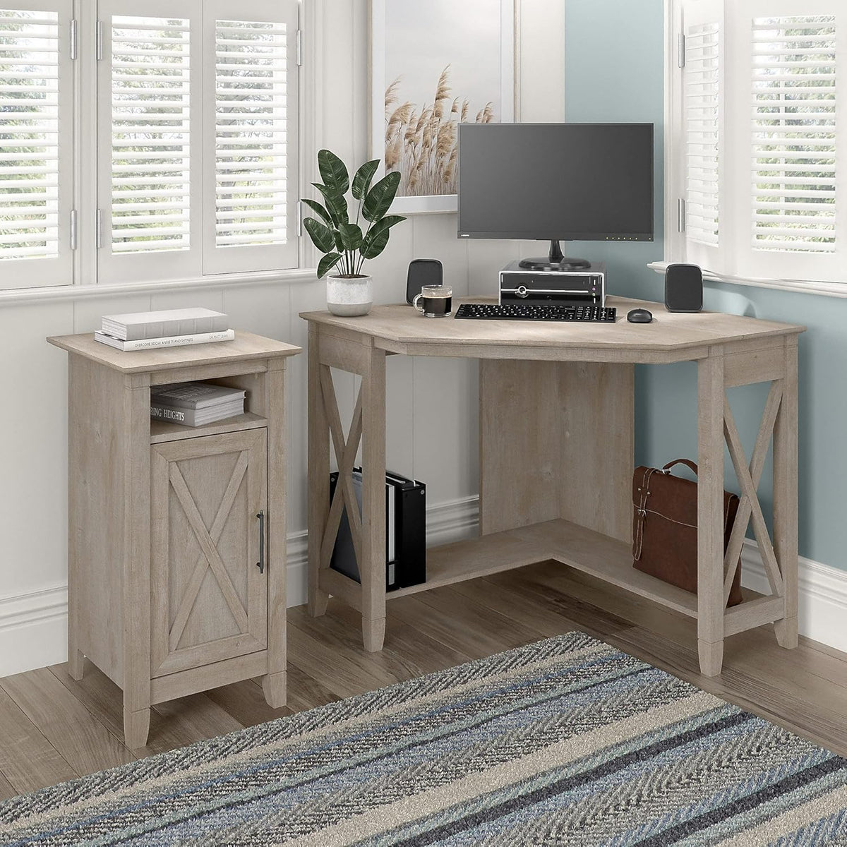 Small Corner Desk with Storage Cabinet R345