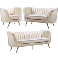 Cream and Gold 3-Piece Accent Chair Loveseat & Sofa Set L253