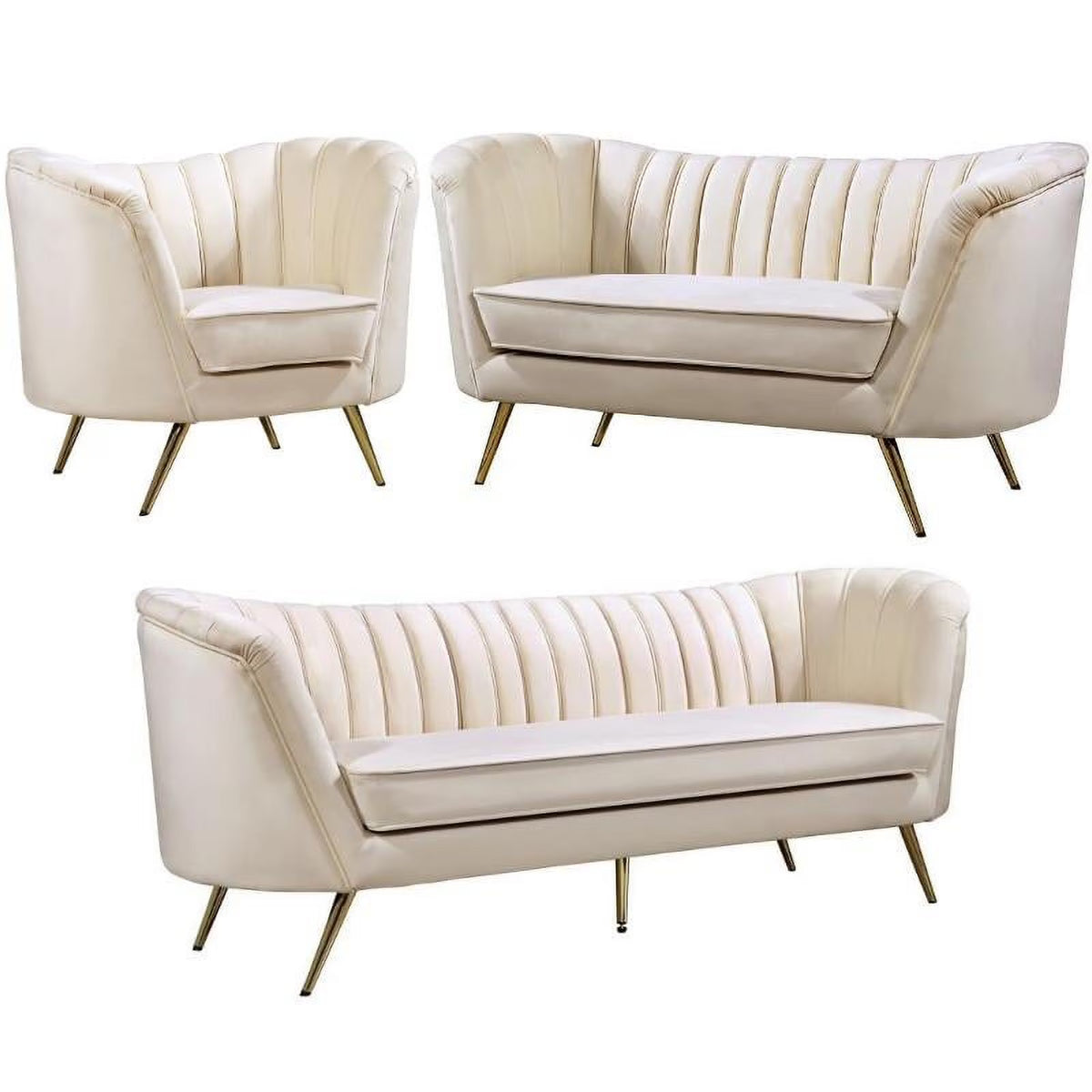 Cream and Gold 3-Piece Accent Chair Loveseat & Sofa Set L253