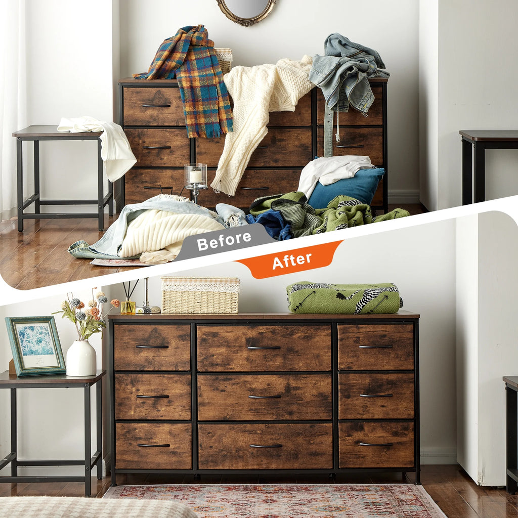 Black 9 Drawer Wide Dresser TV Stand Q11492