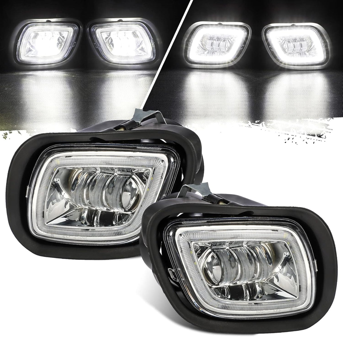 Pair Fog Lights with LED Halo Ring Clear Lens White Light 12V Y421233