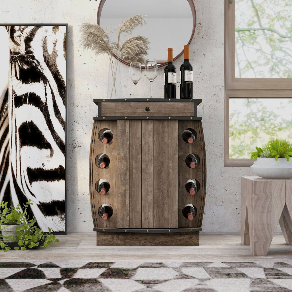 Rustic Reclaimed Oak Finish Multi-Storage Bar Cabinet D335020