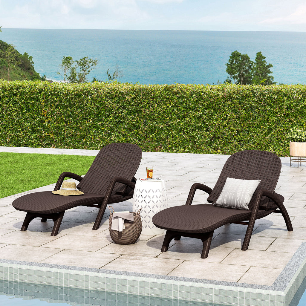 Dark Brown Faux Wicker Chaise Lounges Set of 2 O79167