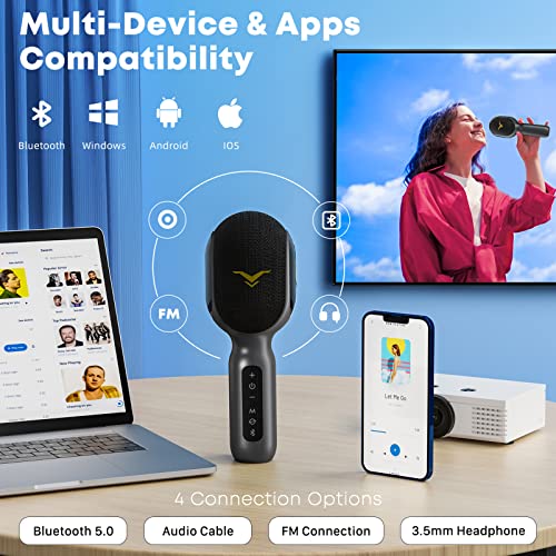 Wireless Bluetooth Karaoke Microphone, 5-in-1 Portable Handheld Mic Speaker with RGB Lights Z37680
