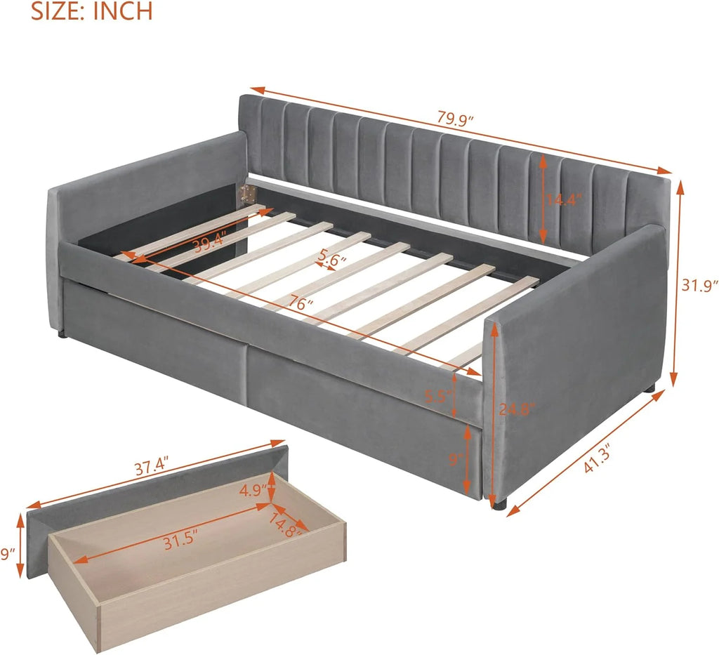 Grey Velvet Upholstered Storage Daybed B820