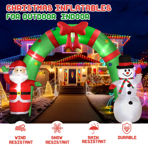 10FT Christmas Inflatable Archway Santa Claus and Snowman with LED Lights U1822