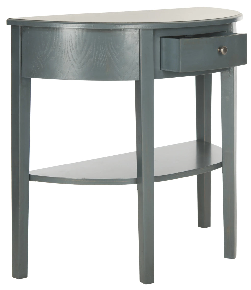 Steel Teal Demilune Console with Storage Drawer C1784