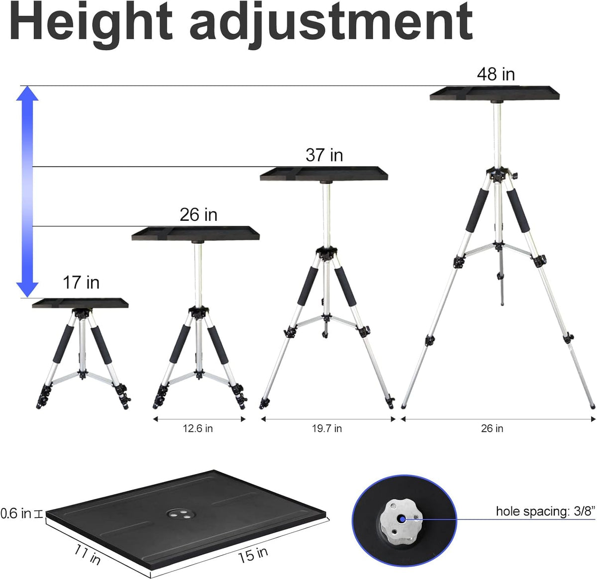 Adjustable Aluminum Tripod Stand with Tray and Ball Head F1074