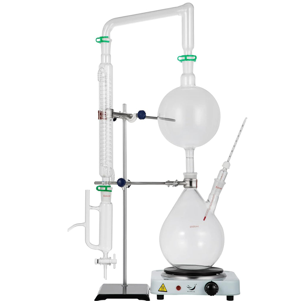 2L Essential Oil Distillation Apparatus Glassware Distillation Kit Water Distiller Purifier with Condenser J768965