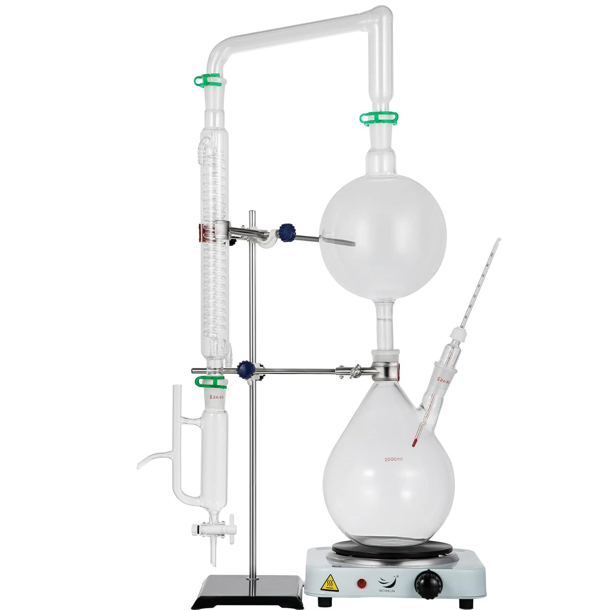 2L Essential Oil Distillation Apparatus Glassware Distillation Kit Water Distiller Purifier with Condenser J768965