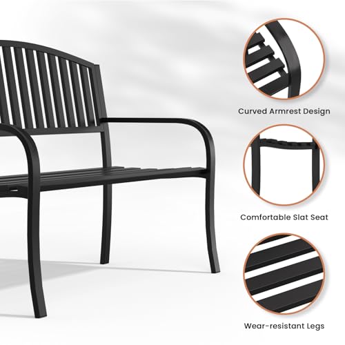 Weatherproof Anti-Rust Wrought Iron Outdoor Garden Bench M312613