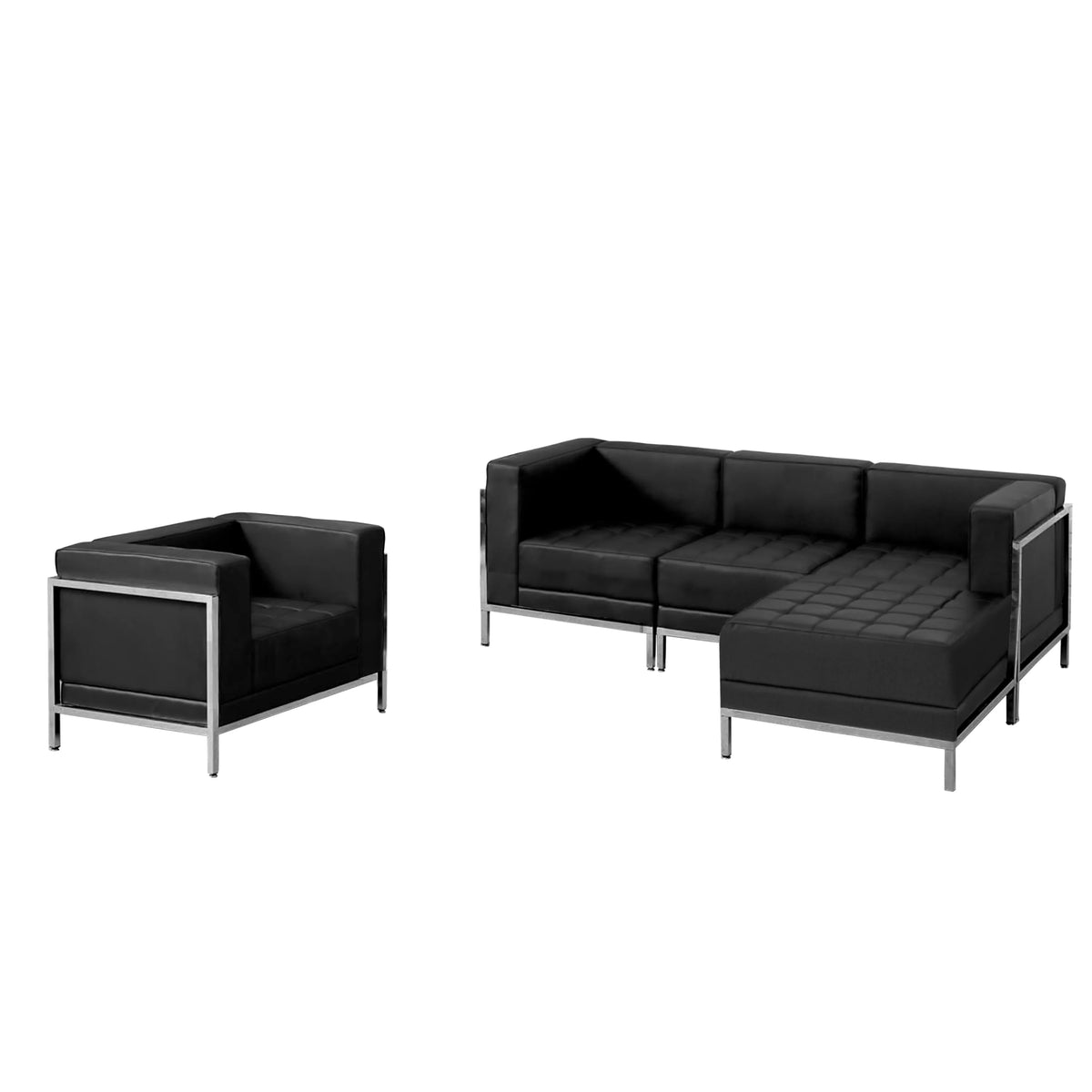 Black LeatherSoft 5 Pieces Sectional & Chair Y22149