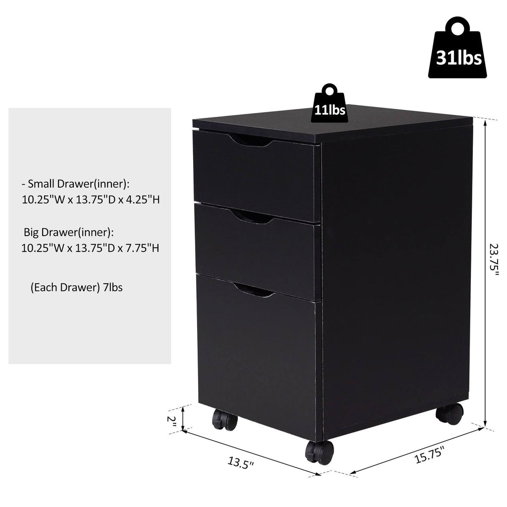 Black Wood Grain 3 Drawer Rolling File Cabinet I928593