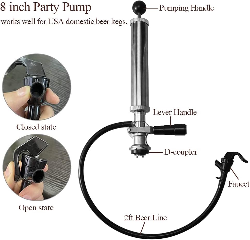 Beer Party Pump with Picnic Tap 8 inch US Sankey D System Keg Tap A5729