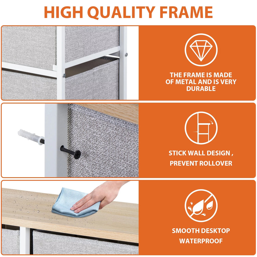 Brown 5 Drawer Fabric Dresser Q13509