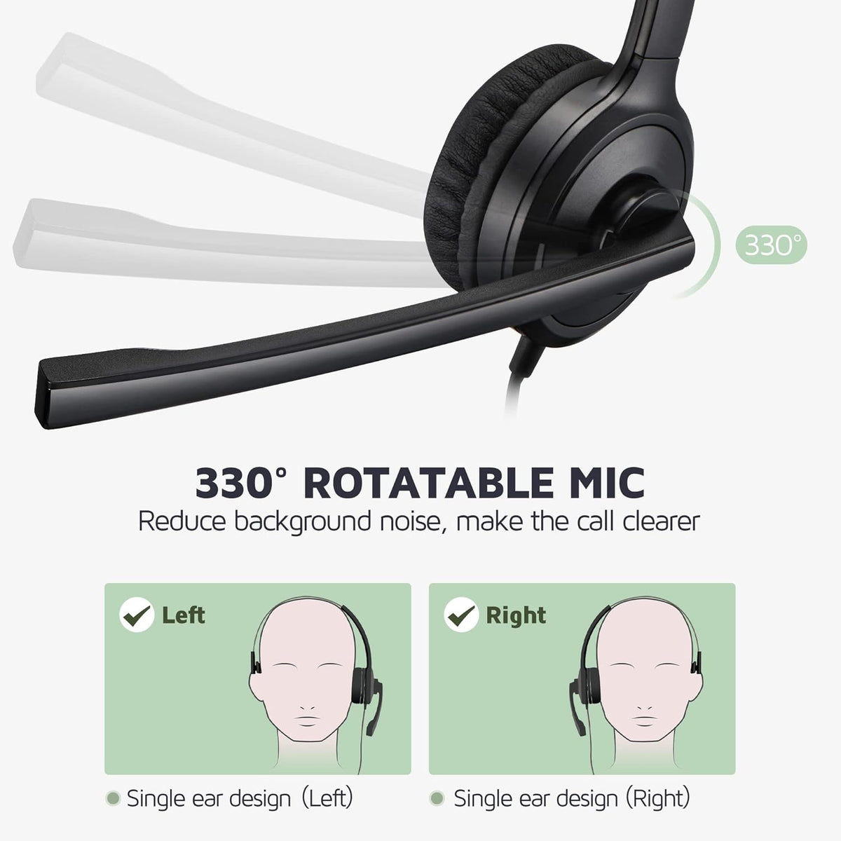 USB Headset with Microphone, Noise Cancelling Mic, On-Ear, Pack of 2 H175