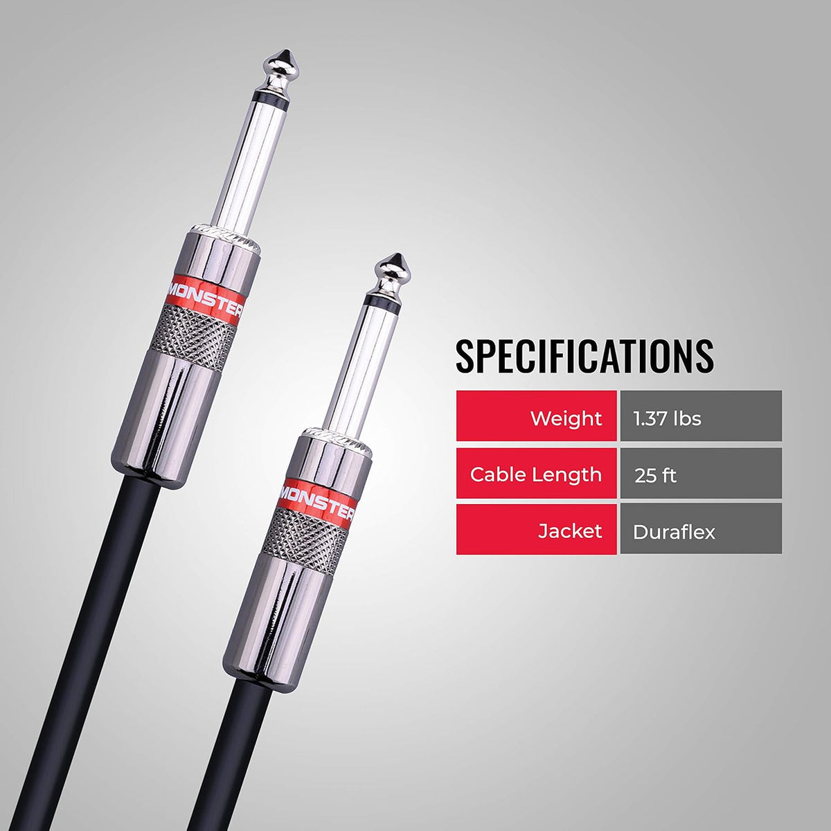 25 ft Straight 1/4 Speaker Cable Pack of 2 D3658