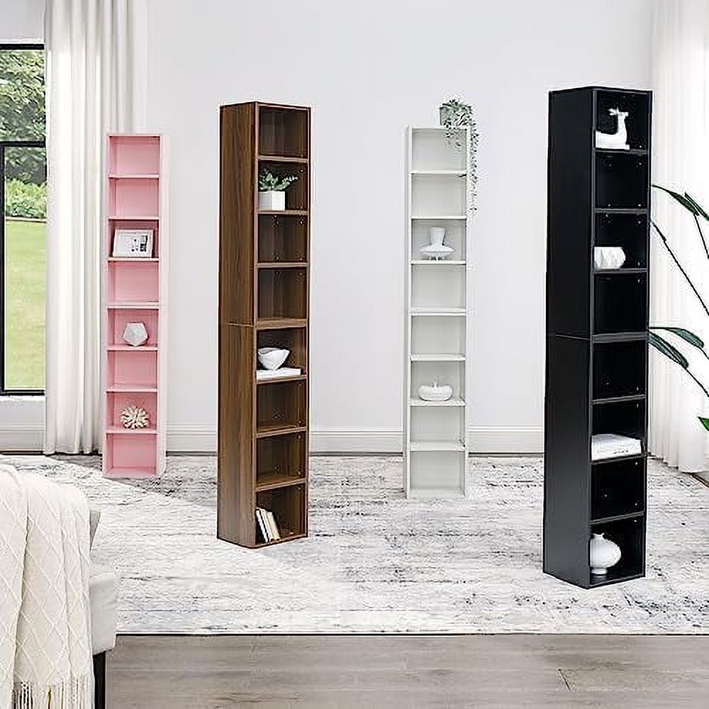 8-Tier Tall Narrow Media Tower Cabinet with Adjustable Shelves Walnut F923557