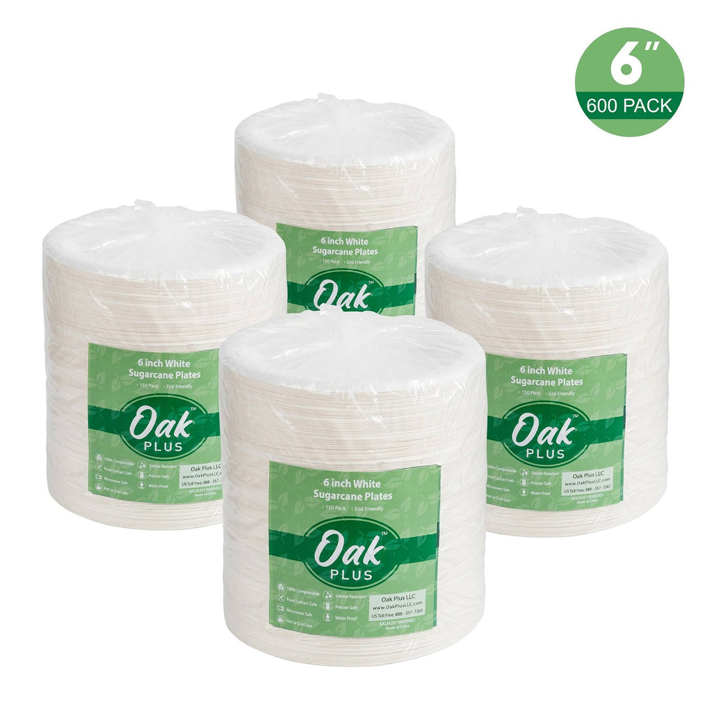 10 inch White Compostable Disposable Sugarcane Plates, 300 Pack B670