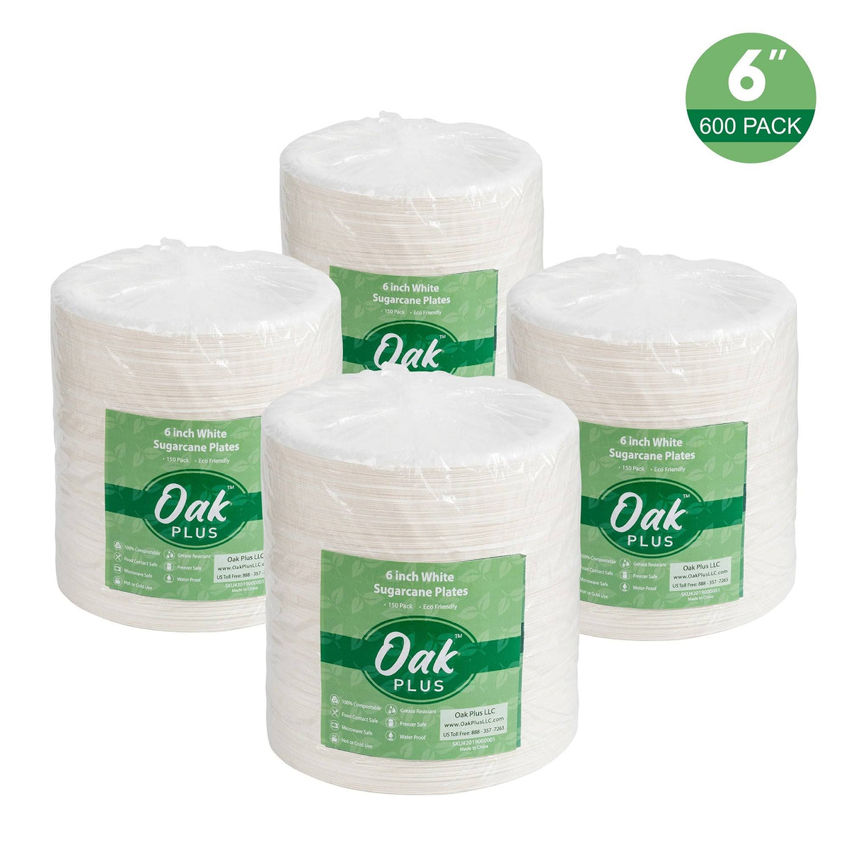 10 inch White Compostable Disposable Sugarcane Plates, 300 Pack B670