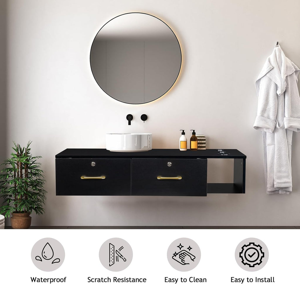 Black Wall Mount Station with Drawers Storage Cabinet C96777