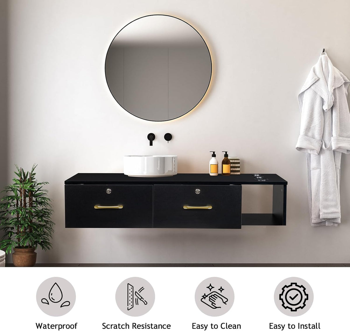 Black Wall Mount Station with Drawers Storage Cabinet C96777