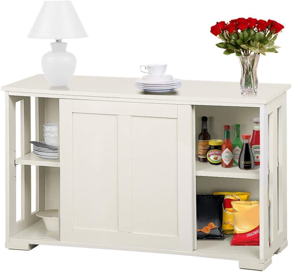 Antique White Kitchen Buffet Cabinet with Sliding Door J903
