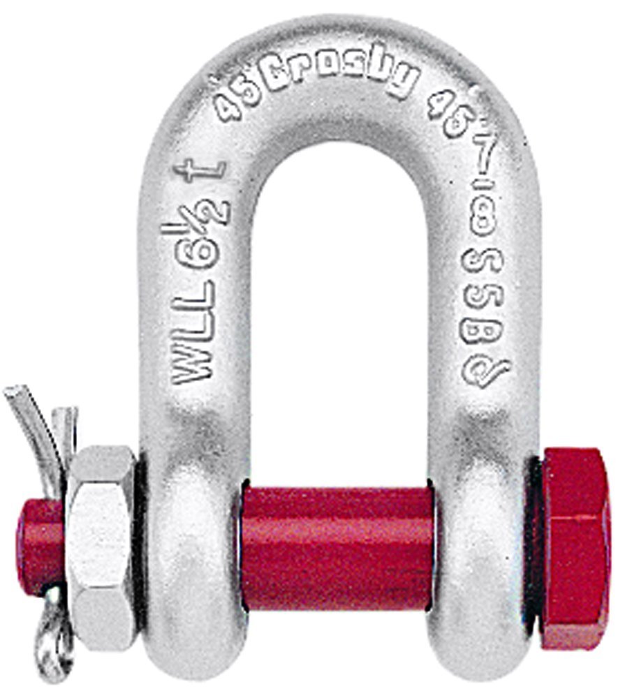 Galvanized Carbon Steel Bolt Type Chain Shackle, 8-1/2 Ton Working Load Limit, 1" Size Z87773