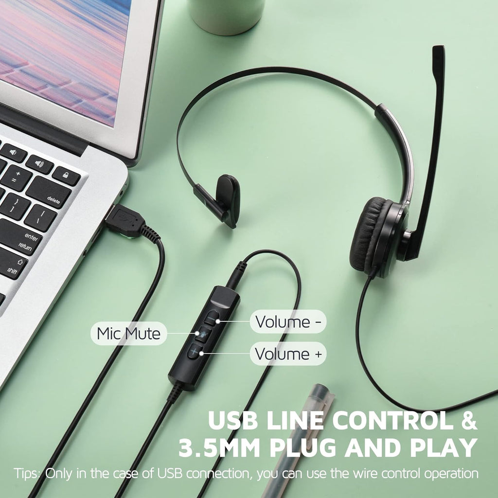 USB Headset with Microphone, Noise Cancelling Mic, On-Ear, Pack of 2 H175