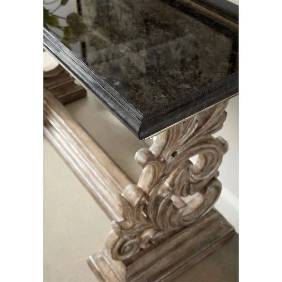 Brown Wood Console Table with Marble Top U313196