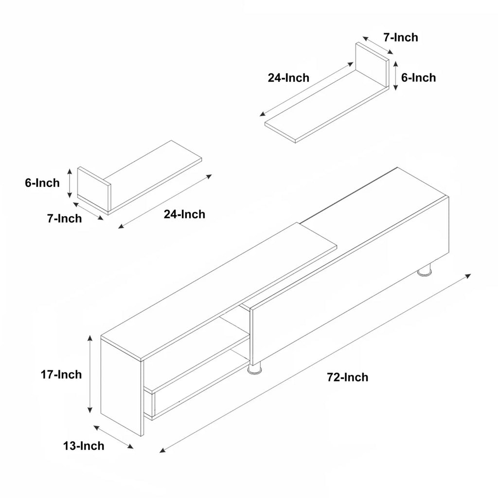 72 Inch White Wood TV Console with Storage 3 Piece Set V4808