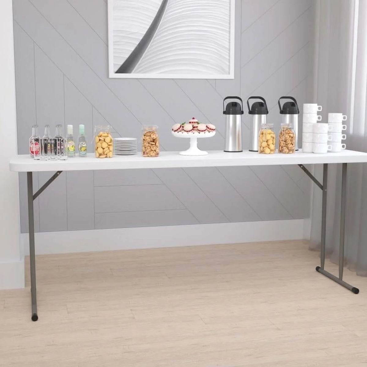 6" Granite White Plastic Folding Table B9586