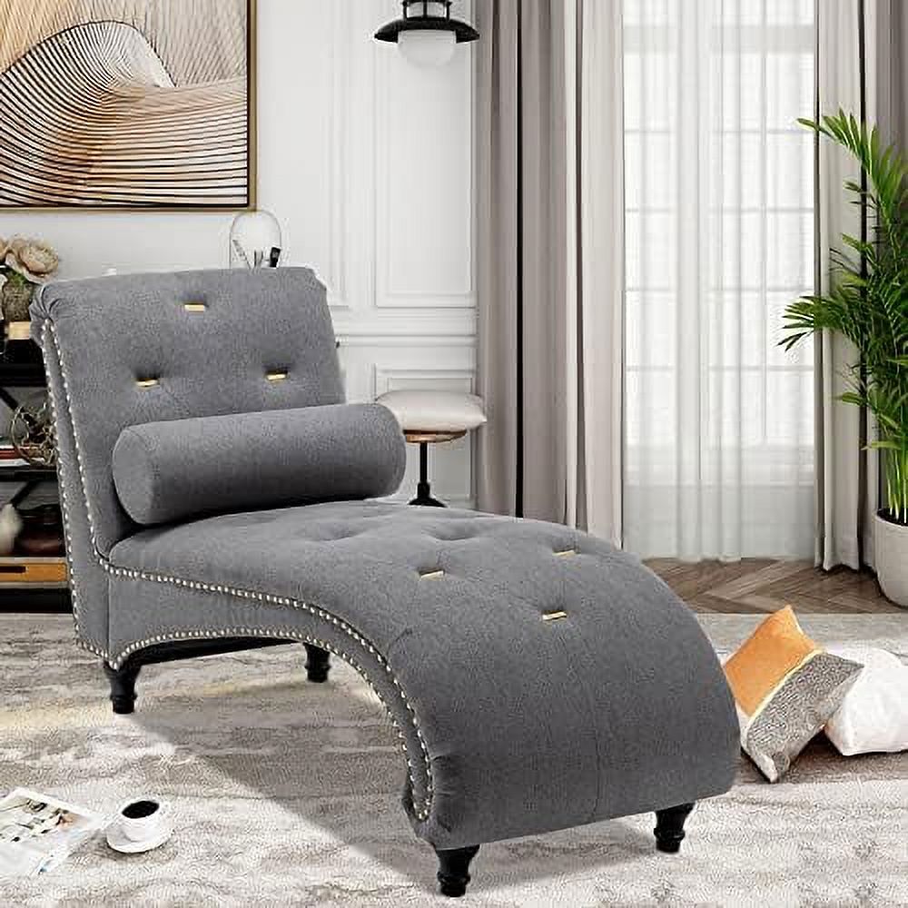 Gray Upholstered Chaise Lounge Chair L759