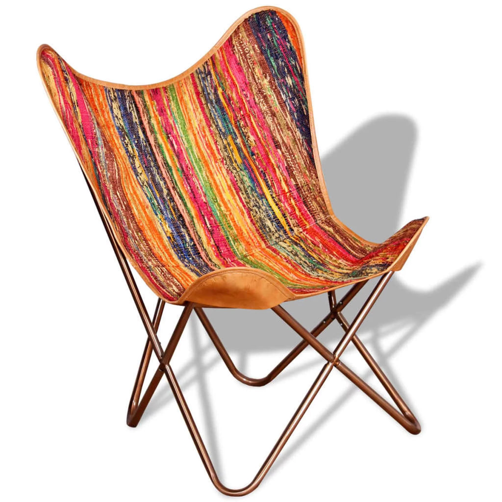 Vintage Butterfly Chair Chindi Fabric Iron Frame Multicolour P171515