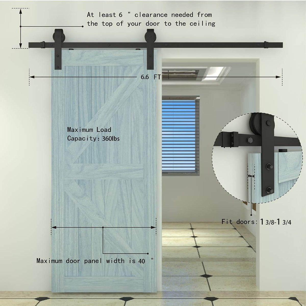6.6ft Sliding Barn Door Hardware Kit Carbon Steel X23108