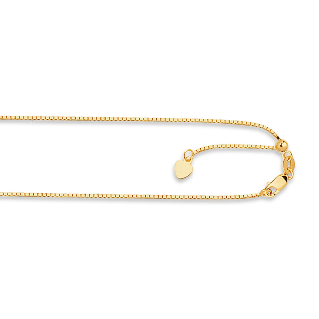 14K Yellow Gold Adjustable Box Chain Necklaces 0.7MM - 1.1MM, Extends Up to 22" & 30" E687