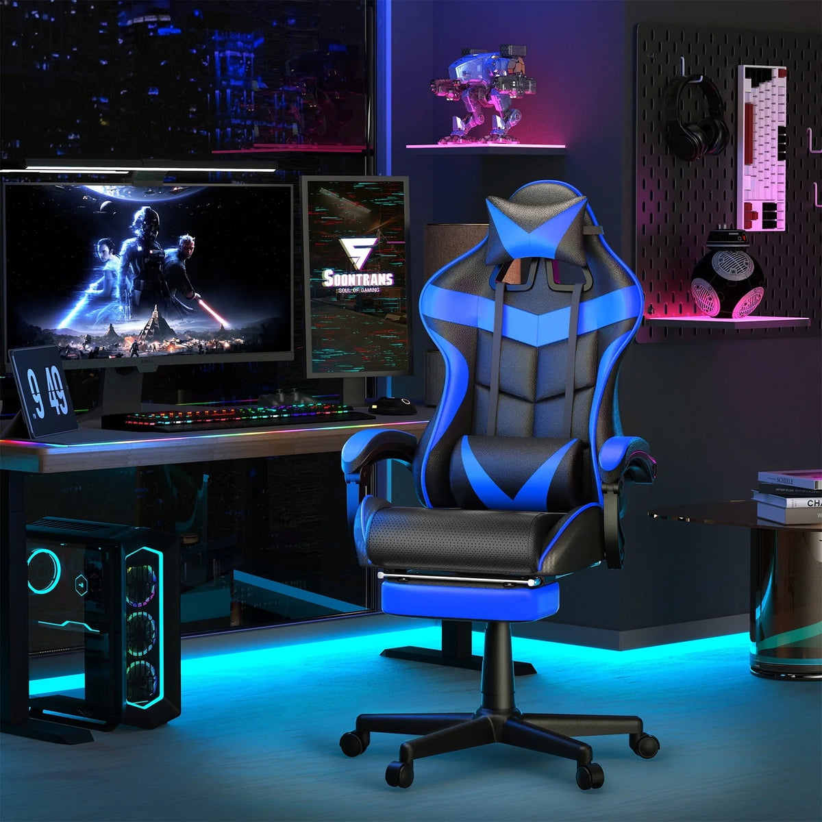 Blue Ergonomic Massage Gaming Chair with Footrest G35292