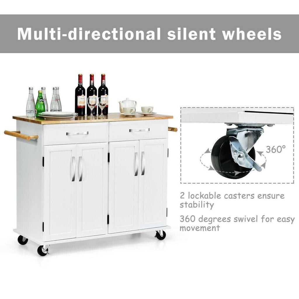 White Wood Top Rolling Kitchen Utility Cart H71671