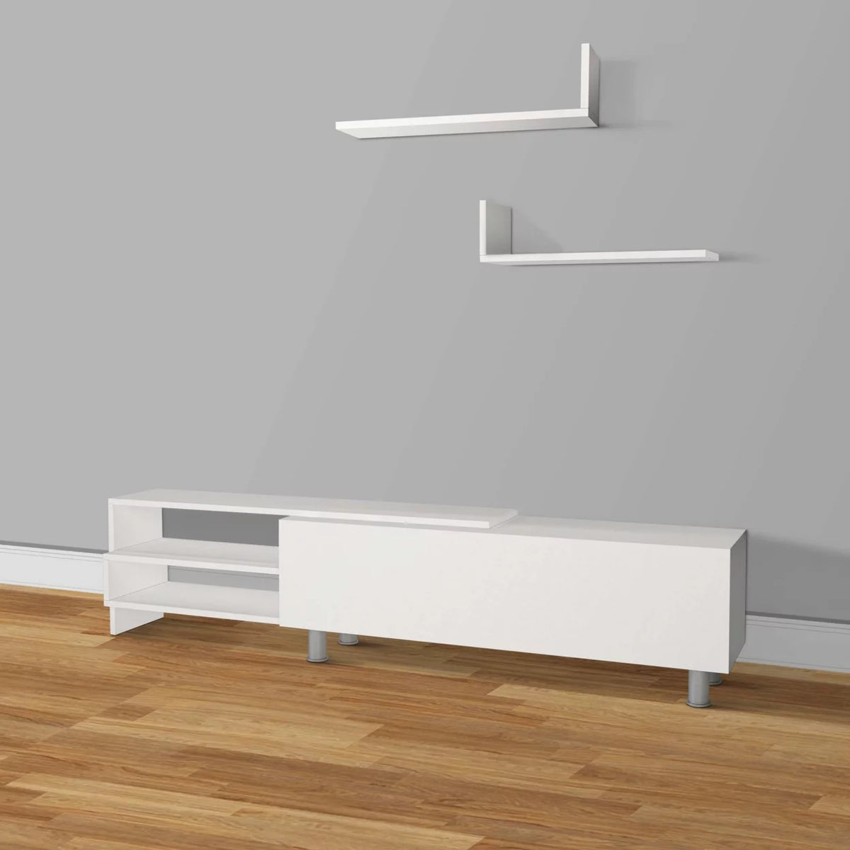 72 Inch White Wood TV Console with Storage 3 Piece Set V4808