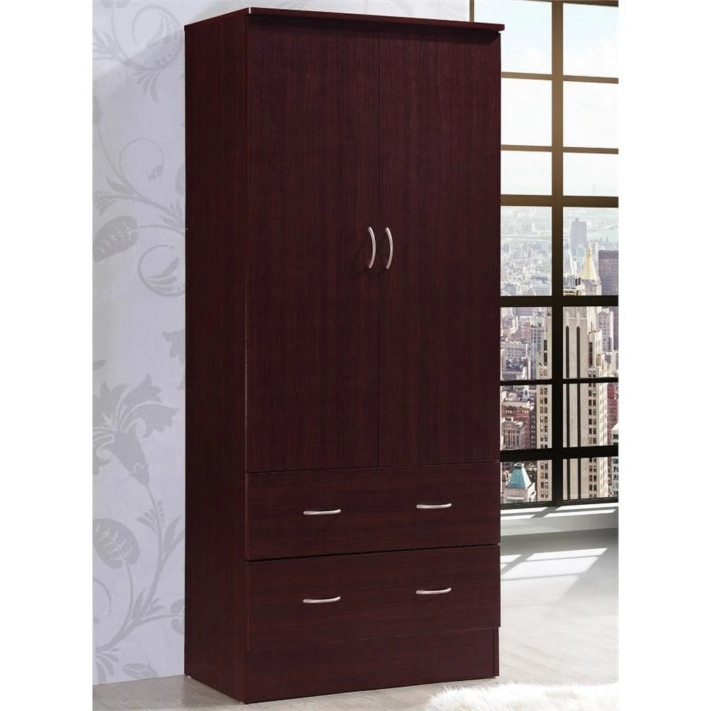 2 Piece Bedroom Set with Captain Bed and 2 Door Armoire in Mahogany L274